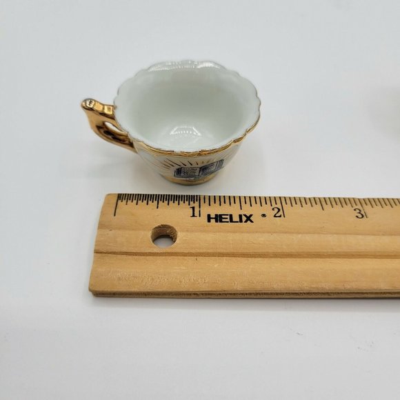 Miniature Teapot And Teacup Vintage Bible Print Religious Gold Plate Doll Teapot - Picture 7 of 12